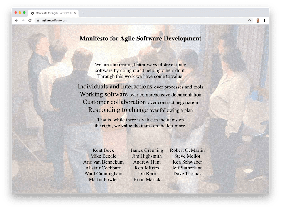 a screenshot of the agile manifesto website