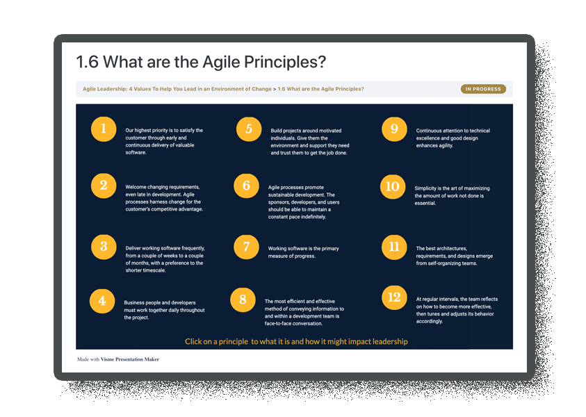 screenshot of agile principles exercise